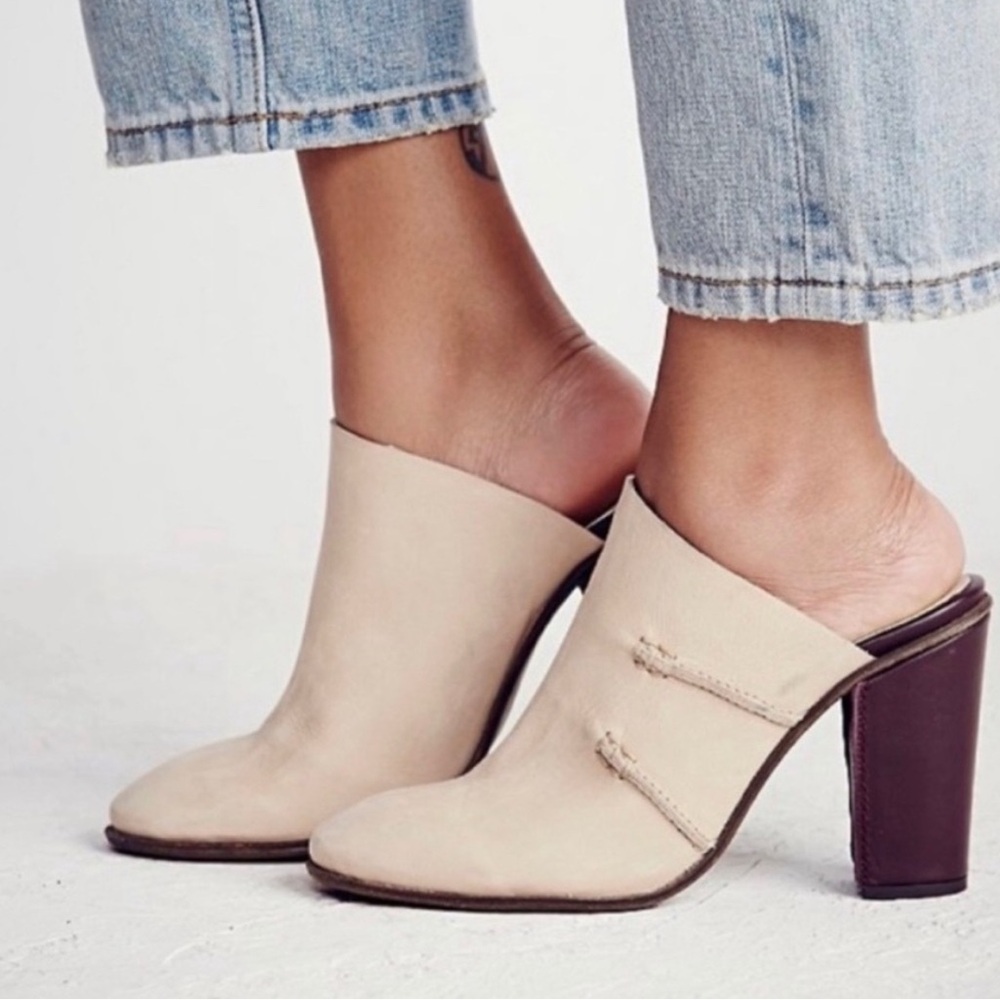 Free People Cream Mules with Brown Heel
